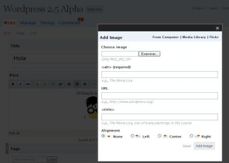 Cargador de imagenes de Wordpress 2.5