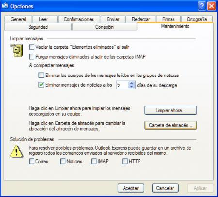 Carpeta almacen Outlook Express